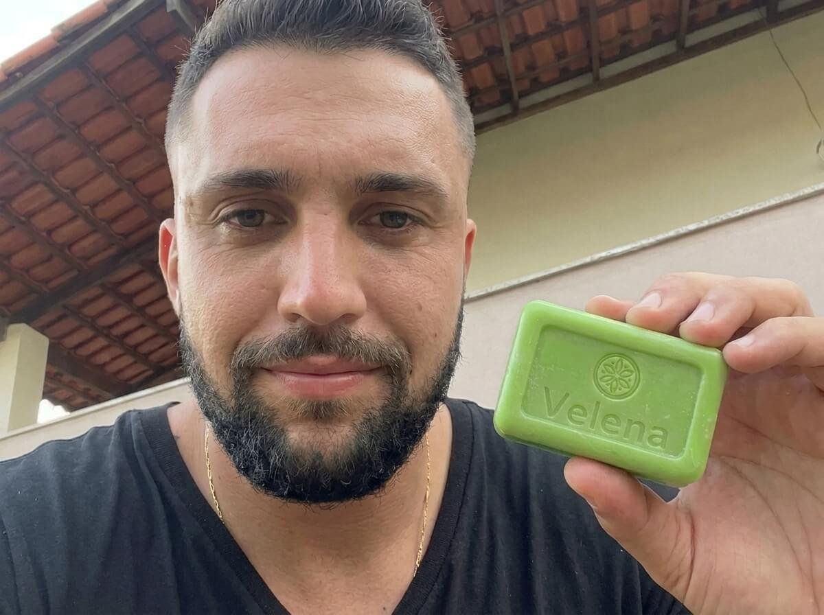 Customer holding Velena soap